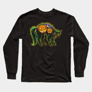 Halloween Black Cat with Pumpkin Scene Long Sleeve T-Shirt